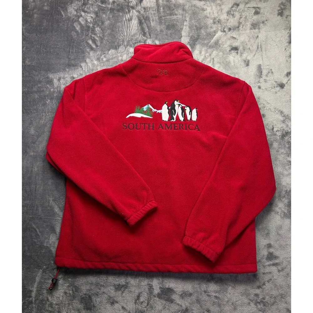 Princess Cruises‎ South America Fleece Jacket Red Full Zip Penguin Embroidered M